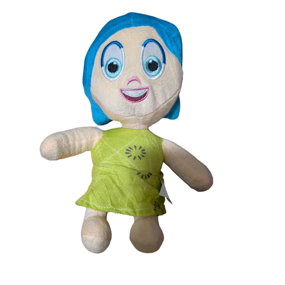 Disney Pixar Inside Out Joy Plush Stuffed Toy Doll Blue Hair Green Dress 8 inch